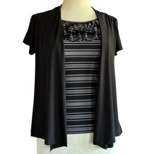 Womens Shirt Size Small Black Grey Attached Over Shirt Business Casual OOs 90s